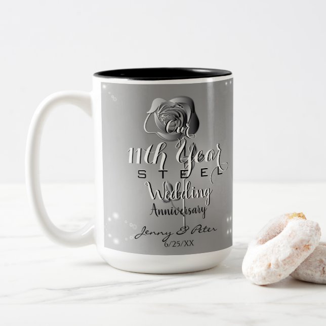 Caneca De Café Em Dois Tons 11 Casamento Rosa de Aço (Com Donut)