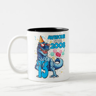 Caneca De Café Em Dois Tons 13 Birthday Dinossaur 13 Anos Crianças Rapazes