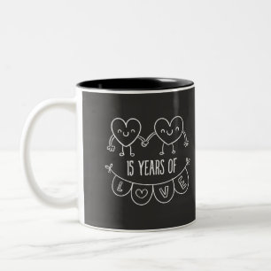 Caneca De Café Em Dois Tons 15 Anniversário Gift Chalk Hearts