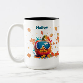 Caneca De Café Em Dois Tons 15 oz Fall Coffee Mug, Cool pumpkin with goggles