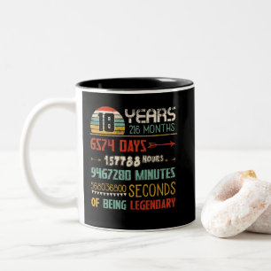 Caneca De Café Em Dois Tons 18. º Aniversário 216 Meses Vintage Retro 18 Ano