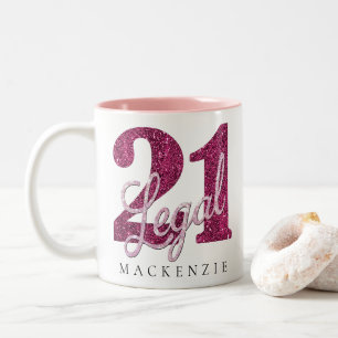 Caneca De Café Em Dois Tons 21 e jurídico Faux Glitter aniversário de 21 ano