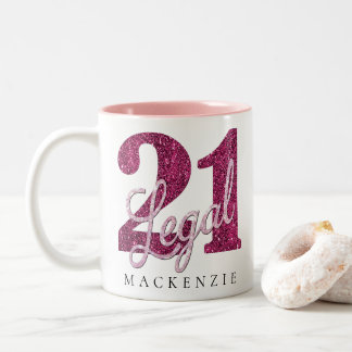 Caneca De Café Em Dois Tons 21 e jurídico | Faux Glitter aniversário de 21 ano