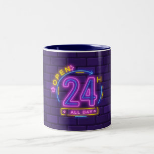 Caneca De Café Em Dois Tons 24 Hr Abrir Modelo de Sinal Neon