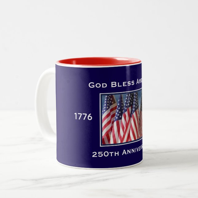 Caneca De Café Em Dois Tons 250th Anniversary USA Patriotic God Bless America (Frente Esquerda)