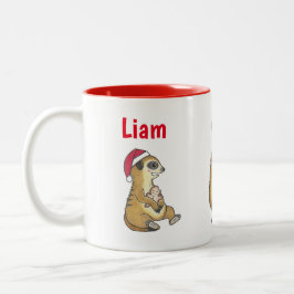 Caneca De Café Em Dois Tons '25ver. Cute 4 Meerkats Christmas Holiday Mug