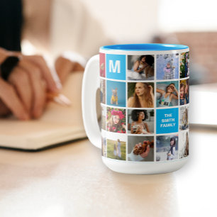 Caneca De Café Em Dois Tons 28 Colagem Fotográfica Familiar Mug Monograma