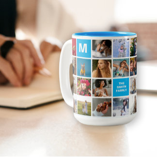 Caneca De Café Em Dois Tons 28 Colagem Fotográfica Familiar Mug Monograma