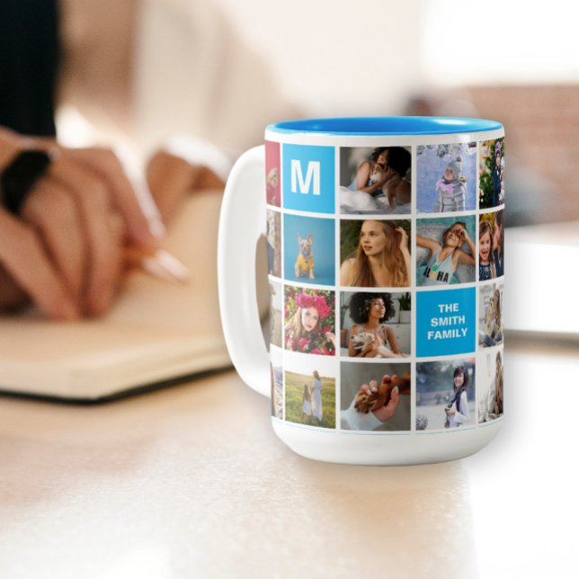 Caneca De Café Em Dois Tons 28 Colagem Fotográfica Familiar Mug Monograma (Criador carregado)