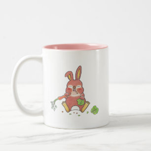 Caneca De Café Em Dois Tons 2 designs Bonito, faminto e sonolento, coelho bebê