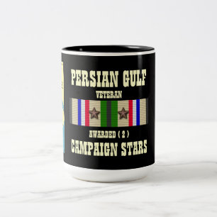 CANECA DE CAFÉ EM DOIS TONS 2 ESTRELAS DE CAMPANHA VETERANO DE GUERRA DO GOLFO