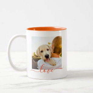 Caneca De Café Em Dois Tons 2 Modelo de Foto Texto de Amor Duplo Lado Laranja