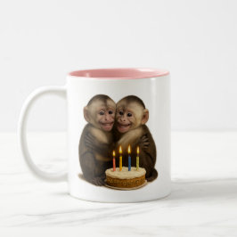 Caneca De Café Em Dois Tons 2 sweet Capuchin monkeys lovingly embrace + cake