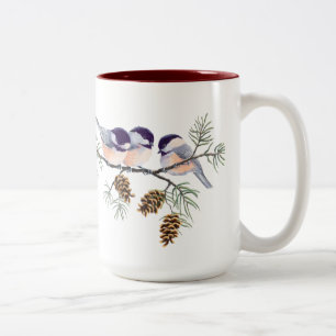 Caneca De Café Em Dois Tons 3 CHICKADEES & CONES por SHARON SHARPE