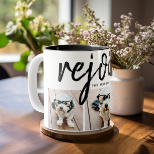 Caneca De Café Em Dois Tons 3 Colagem de Fotos - Alegria Moderna de Feliz Nata