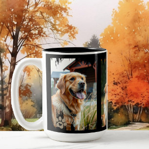 Caneca De Café Em Dois Tons 3 Fotos de Cachorro Corações Pegadas Presente