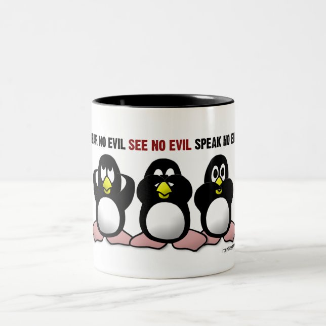 Caneca De Café Em Dois Tons 3 pinguins sábios (Centro)
