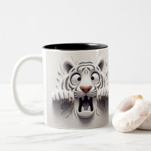Caneca De Café Em Dois Tons 3D Animais Assustados De Tigre Branco Engraçados