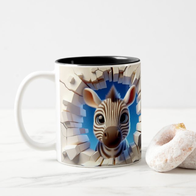 Caneca De Café Em Dois Tons 3D Bebê-Zebra-Quente-Café-Café (Com Donut)