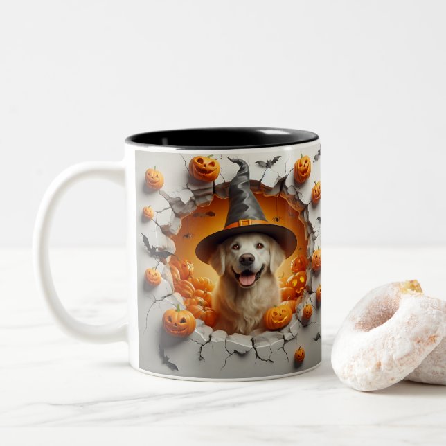 Caneca De Café Em Dois Tons 3D Halloween Dog Breeds Halloween Mugs, Tea/Coffee (Com Donut)