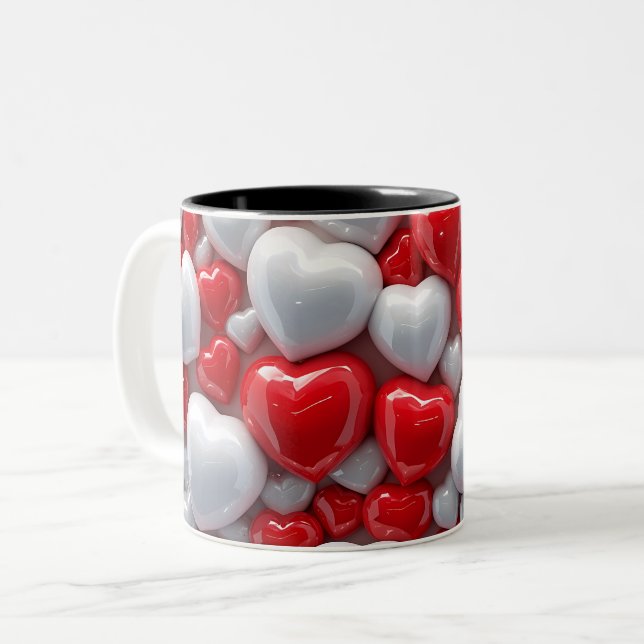 Caneca De Café Em Dois Tons 3D Pink heart (Frente Esquerda)