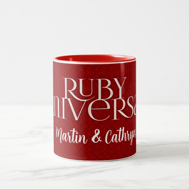 Caneca De Café Em Dois Tons 40º aniversário do Casamento Vermelho Ruby (Centro)