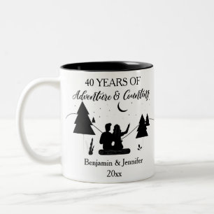 Caneca De Café Em Dois Tons 40 anos de aventura e contagem de nomes personaliz