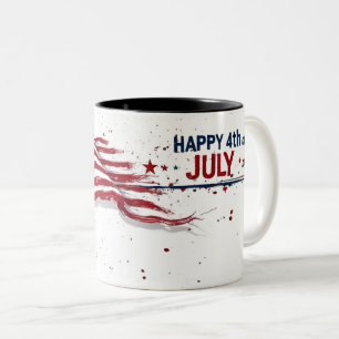 Caneca De Café Em Dois Tons 4 de Julho - Salpico Artístico da Bandeira dos EUA