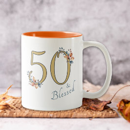 Caneca De Café Em Dois Tons 50ª garota de aniversário abençoada Boho outono