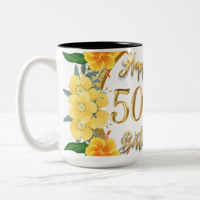 Caneca De Café Em Dois Tons 50 anos: Travesseiro de aniversário feliz com foto (Esquerda)