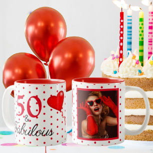 Caneca De Café Em Dois Tons 50 e Fabulosa Foto e Vermelho 50. Aniversário com 