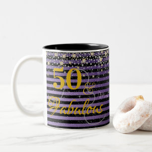 Caneca De Café Em Dois Tons 50 e Fabulosas Pérolas Diamantes Purple Aniversá