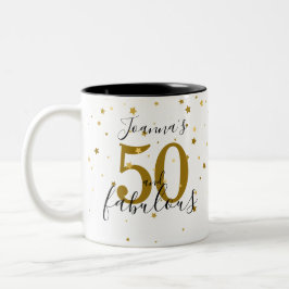 Caneca De Café Em Dois Tons 50 e Fabuloso aniversário de Dourado e Preto Scrip