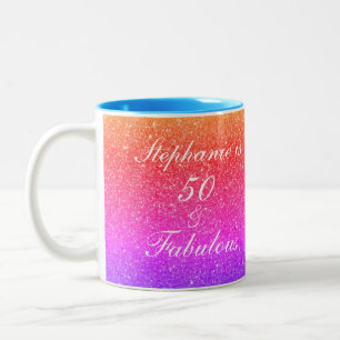 Caneca De Café Em Dois Tons 50 E Fabuloso Branca De Brilho Púrpura De Anivers