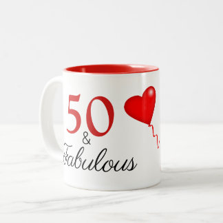 Caneca De Café Em Dois Tons 50 e Foto Fabulosa e 50. º Aniversário Vermelho