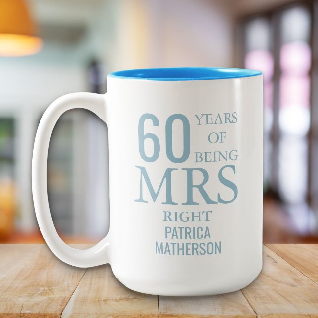 Caneca De Café Em Dois Tons 60º Aniversário de Casamento da Sra. Direita (Mrs Right Fun 60th Wedding Anniversary Two-Tone Coffee Mug)