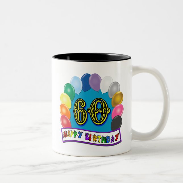 Caneca De Café Em Dois Tons 60th Mercadoria dos balões do feliz aniversario (Direita)