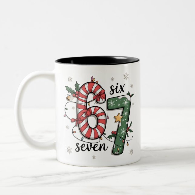 Caneca De Café Em Dois Tons 67 Christmas Lights Six Seven Holiday Funny Meme (Esquerda)