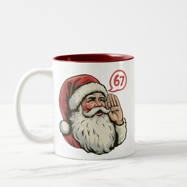 Caneca De Café Em Dois Tons 67 Natal Divertido Seis Sete Meme Papai Noel (Esquerda)
