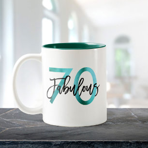 Caneca De Café Em Dois Tons 70 fabuloso Aniversário Verde Elegante Moderno