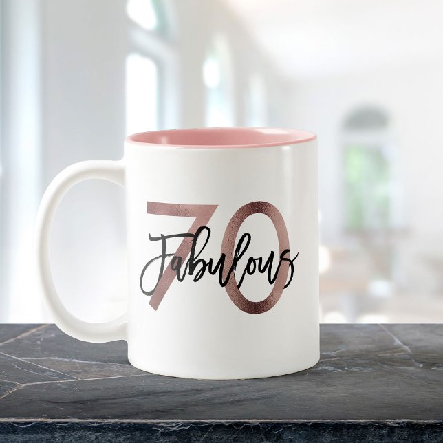 Caneca De Café Em Dois Tons 70 fabuloso | Rosa moderno Elegante Dourado Aniver (Criador carregado)