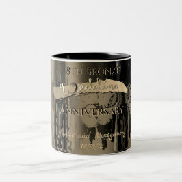 Caneca De Café Em Dois Tons 8º aniversário do Casamento de Bronze Steampunk