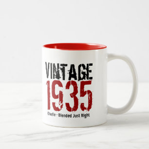Caneca De Café Em Dois Tons 80 Birthday Vintage 1935 ou em qualquer ano V01E1