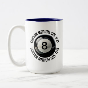 Caneca De Café Em Dois Tons 8 Ball & Texto Médio AZUL MARINHO 15oz Personaliza