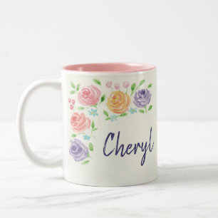 Caneca De Café Em Dois Tons A aguarela conhecida feita sob encomenda floresce