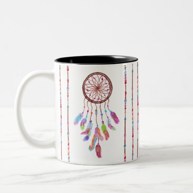 Caneca De Café Em Dois Tons A aguarela pintado mão Dreamcatcher perla a pena (Esquerda)