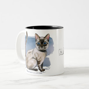 Caneca De Café Em Dois Tons A aguarela Siamese do gatinho que pinta adiciona