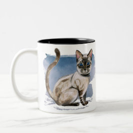 Caneca De Café Em Dois Tons A aguarela Siamese do gatinho que pinta | adiciona