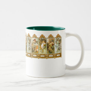 Caneca De Café Em Dois Tons A arte Nouveau de Mucha do vintage tempera a