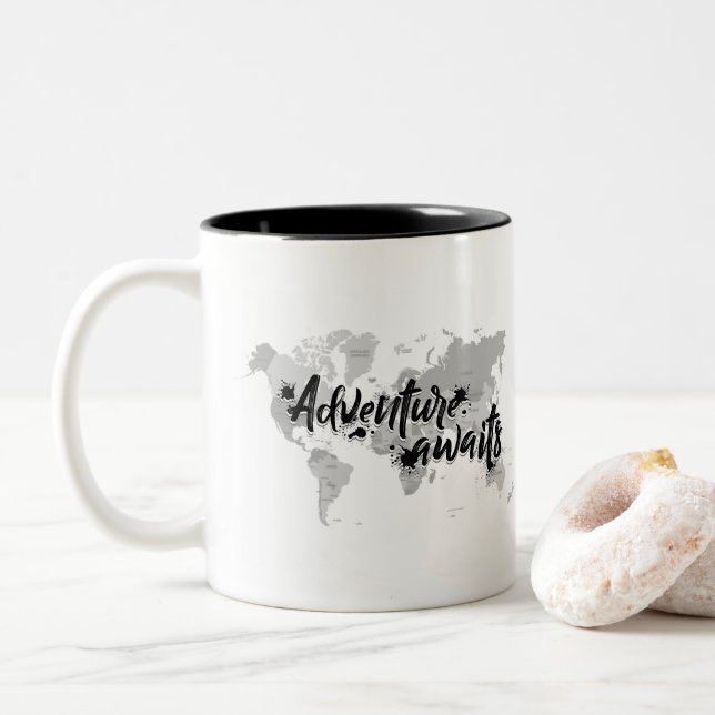 Caneca De Café Em Dois Tons a aventura das letras 3D espera citações (Com Donut)